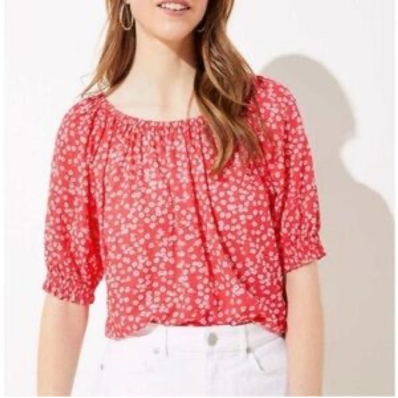 LOFT Smocked Floral Dot Peasant Blouse - Picture 1 of 5
